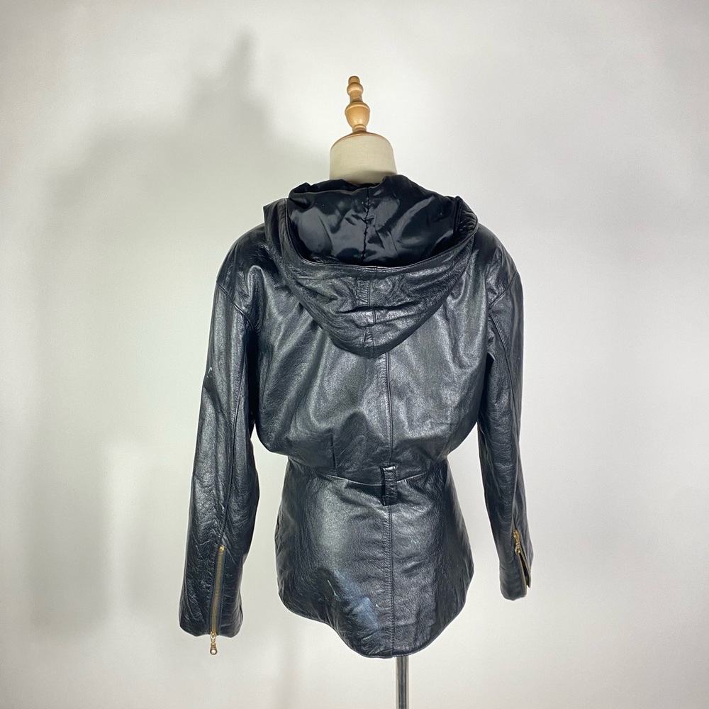 VINTAGE WILSONS Womens 90s Leather Hooded Moto Jacket Gold Tone Hardware XS - Picture 4 of 12